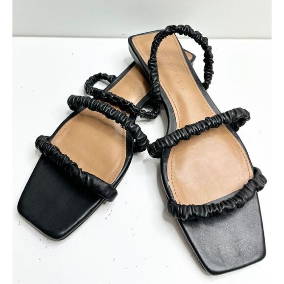 Who What Wear Sandals Womens Size 6.5 Black Faux Leather Square Toe Slip On Flat - Picture 6 of 9